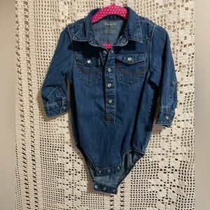 Wrangler baby Denim Western Shirt Romper pearl snaps 24 months
